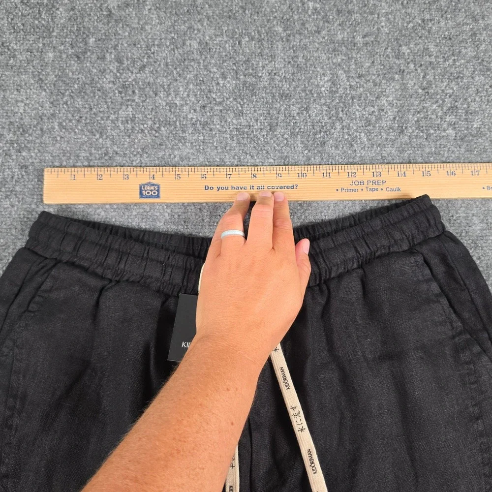 Kidoriman Linen Pants Mens XL Black Drawstring Streetwear Trousers NWT